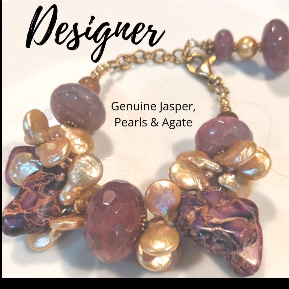 One of a Kind Bracelet Pearl, Agate & Jasper